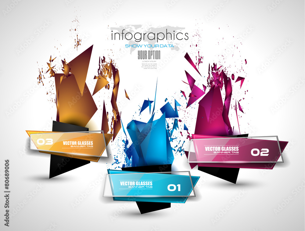Poster glass banner with abstract shape and glossy effect