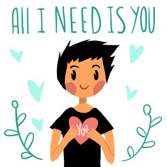 Romantic cute All I need is you postcard.