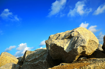 Big boulder stone with sky blue background II