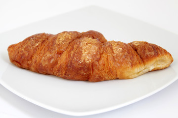 Fresh and tasty croissant on white plate