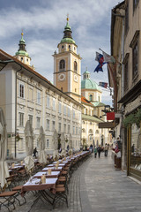 Fototapeta premium street cafe in Ljubljana in Slovenia