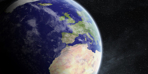 Sunrise over planet Earth in space