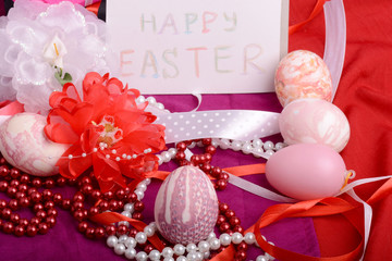 Easter background with eggs and gift box