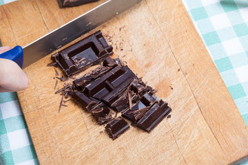 Chopping cubes of chocolate (top view)