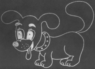 Little dog on chalkboard