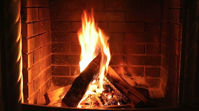 Wood burning fireplace 4k video with sound