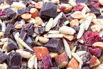 Nuts and chopped chocolate (closeup)