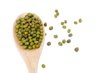 Green beans and wooden spoon