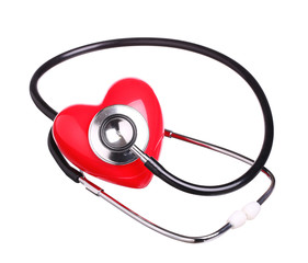 Fototapeta na wymiar stethoscope check red heart isolated on white background