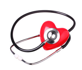 stethoscope check red heart isolated on white background