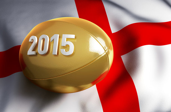 England 2015. Golden Rugby Ball On The English Flag