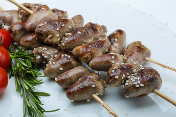 Grilled chicken hearts barbecue