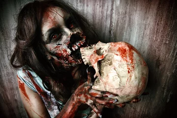 Fotobehang zombie with skull © Andrey Kiselev