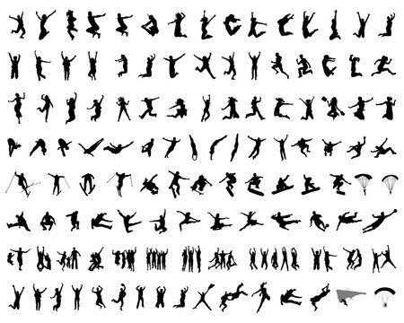 Silhouettes of people wich jumping and flying, vector