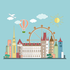 Naklejka premium Flat design city landscape. Vector illustration