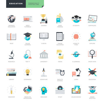 Flat design education icons for graphic and web designers