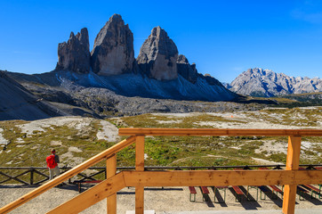 View of Tre Cime peaks in Dolomites Mountains, Italy