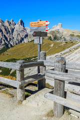 Sign in Tre Cime National Park, Dolomites Mountains, Italy