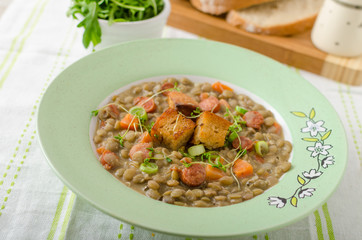 Lentil soup with Viennese sausage
