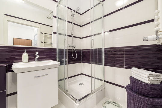 Modern bathroom with  shower cubicle