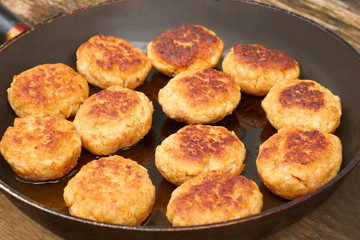 Fried meat cutlets on a pan