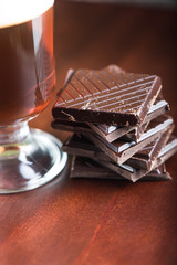 close view on irish coffee with chocolate