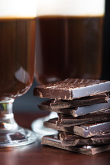 close view on irish coffee with chocolate