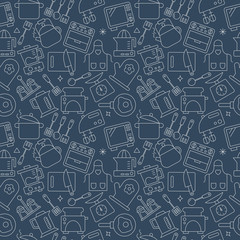Kitchen line icon pattern set