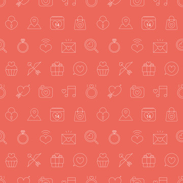 valentine's day line icon pattern set