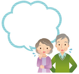 驚いた表情の高齢者夫婦　ポーズ　吹き出し