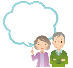 困っている高齢者夫婦　ポーズ　吹き出し