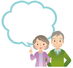 注意している高齢者夫婦　ポーズ　吹き出し