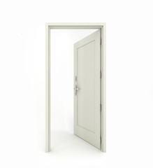 3D rendering freestanding open door isolated on white background