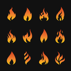 Vector set of flame symbols on black background