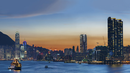 Victoria Harbor of Hong Kong under sunset