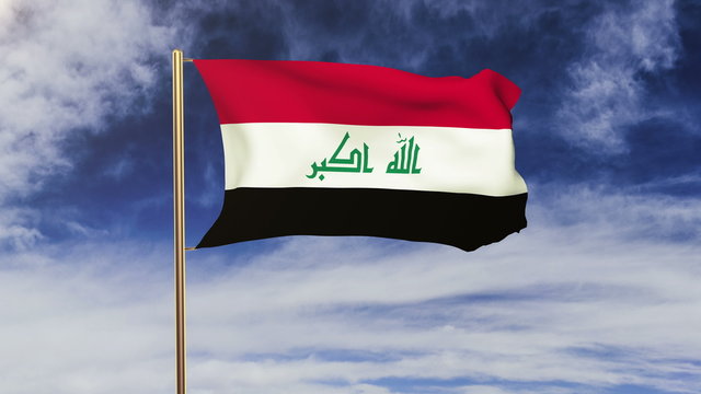 Iraq flag waving in the wind. Green screen, alpha matte