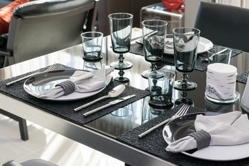 served with a plate on  black table in modern  dinning room
