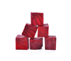 Beetroot cube slice isolated on white background