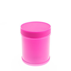 Pink plastic bottle of detergent