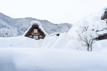 Fototapeta premium Snowy view, Takayama, Japan in winter season.