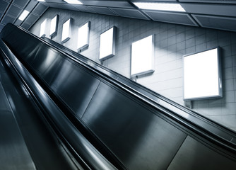 Mockup Ad Poster sign on Metro station perspective escalator