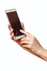 female hand holding a mobile phone