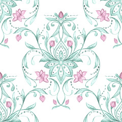 Watercolor damask pattern
