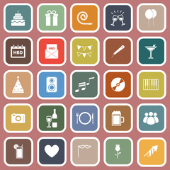 Birthday flat icons on pink backgound