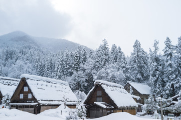 Snowy view, Takayama, Japan in winter season.