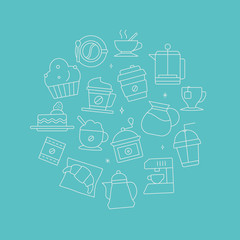 Coffee line icon circle set