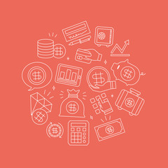 Business finance line icon circle set