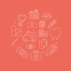 Hospital line icon circle set