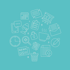 Office line icon circle set