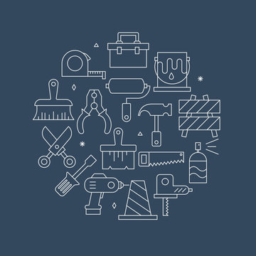 Tool line icon circle set